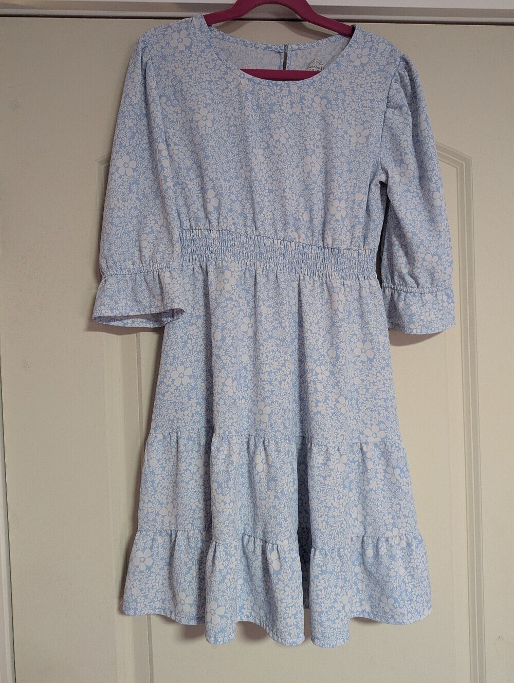 Girls' Light Blue Floral Tiered Dress